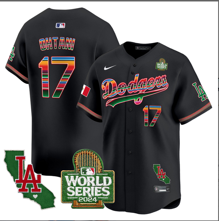 Men MLB Mexico Los Angeles Dodgers #17 Ohtani black 2024 World Series Champions Patch Jersey 20241105